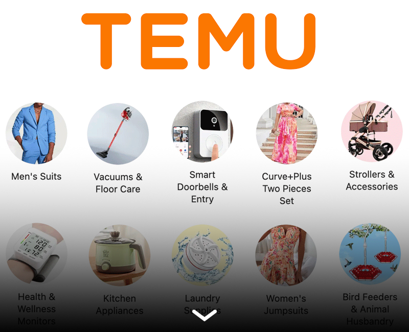 Temu product range