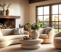 Minimalist living room with cream furniture