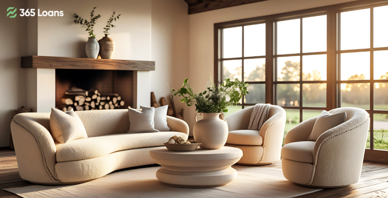 Minimalist living room with cream furniture